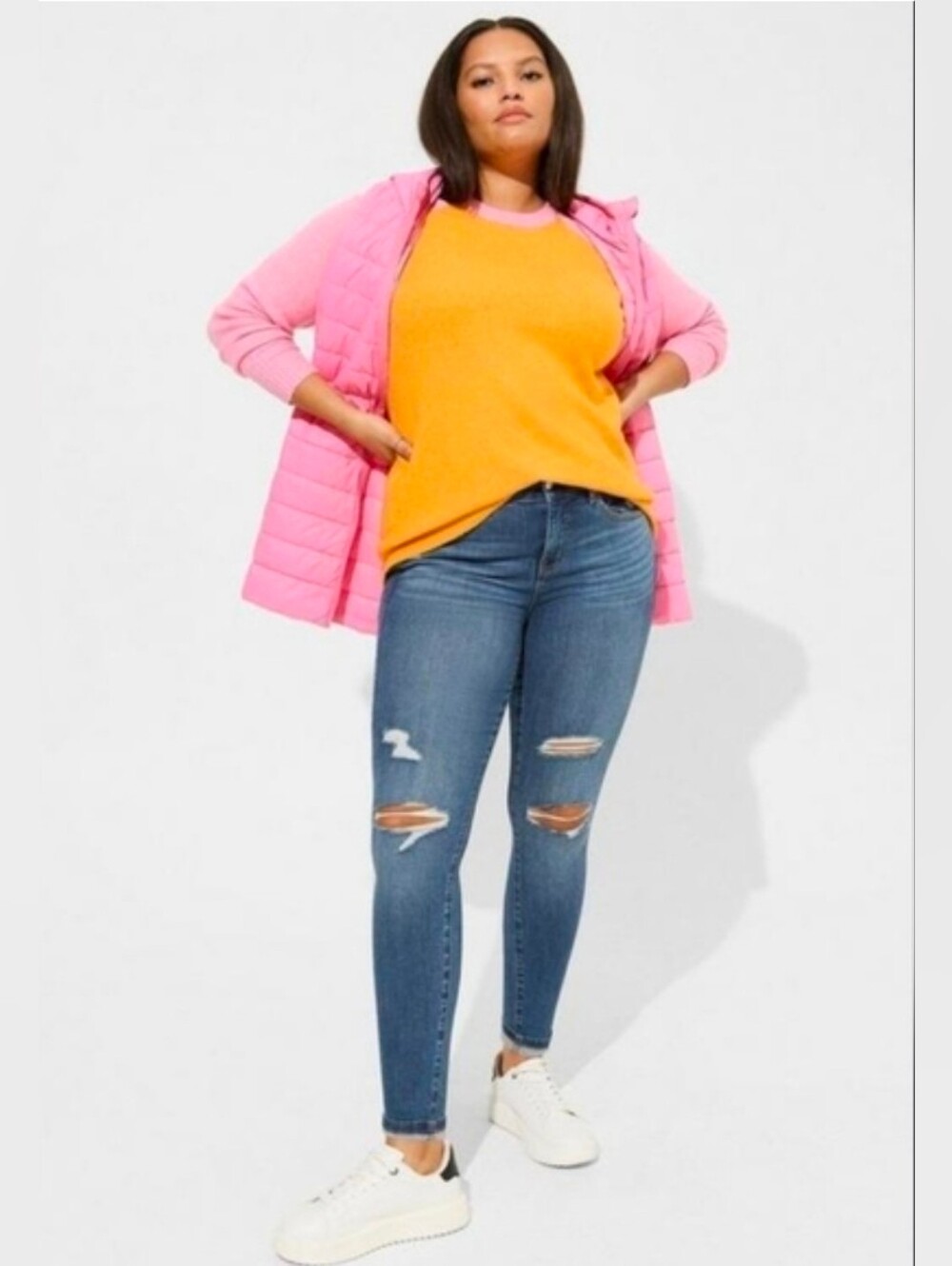 Torrid Vegan Cashmere Pink/Orange Color-Block Pullover Sweater Size 2X NWT - Picture 3 of 16